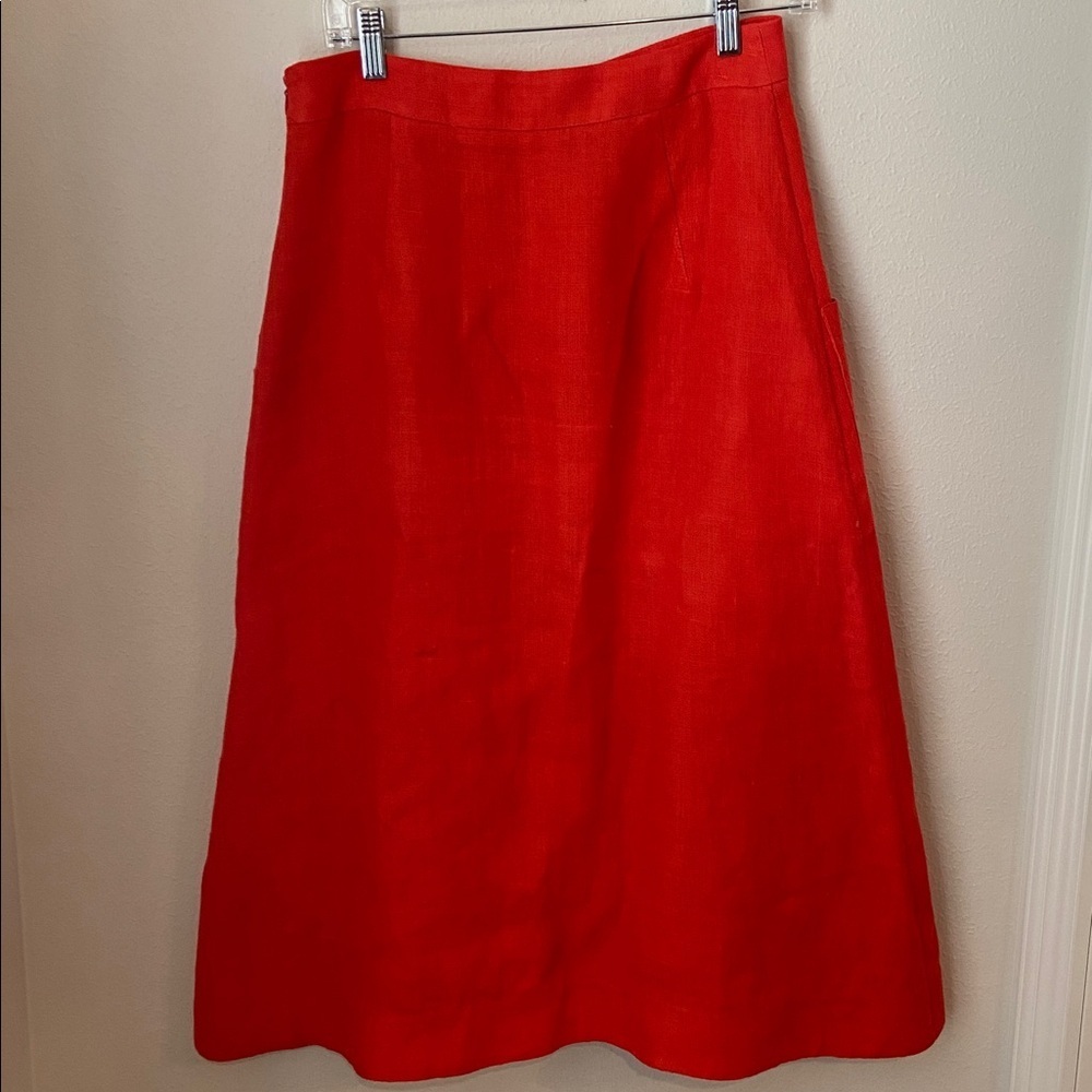 Isa Arfen Campari Red/Orange 100% Linen A-Line Front-Button Skirt UK10 / US6 - Picture 4 of 6